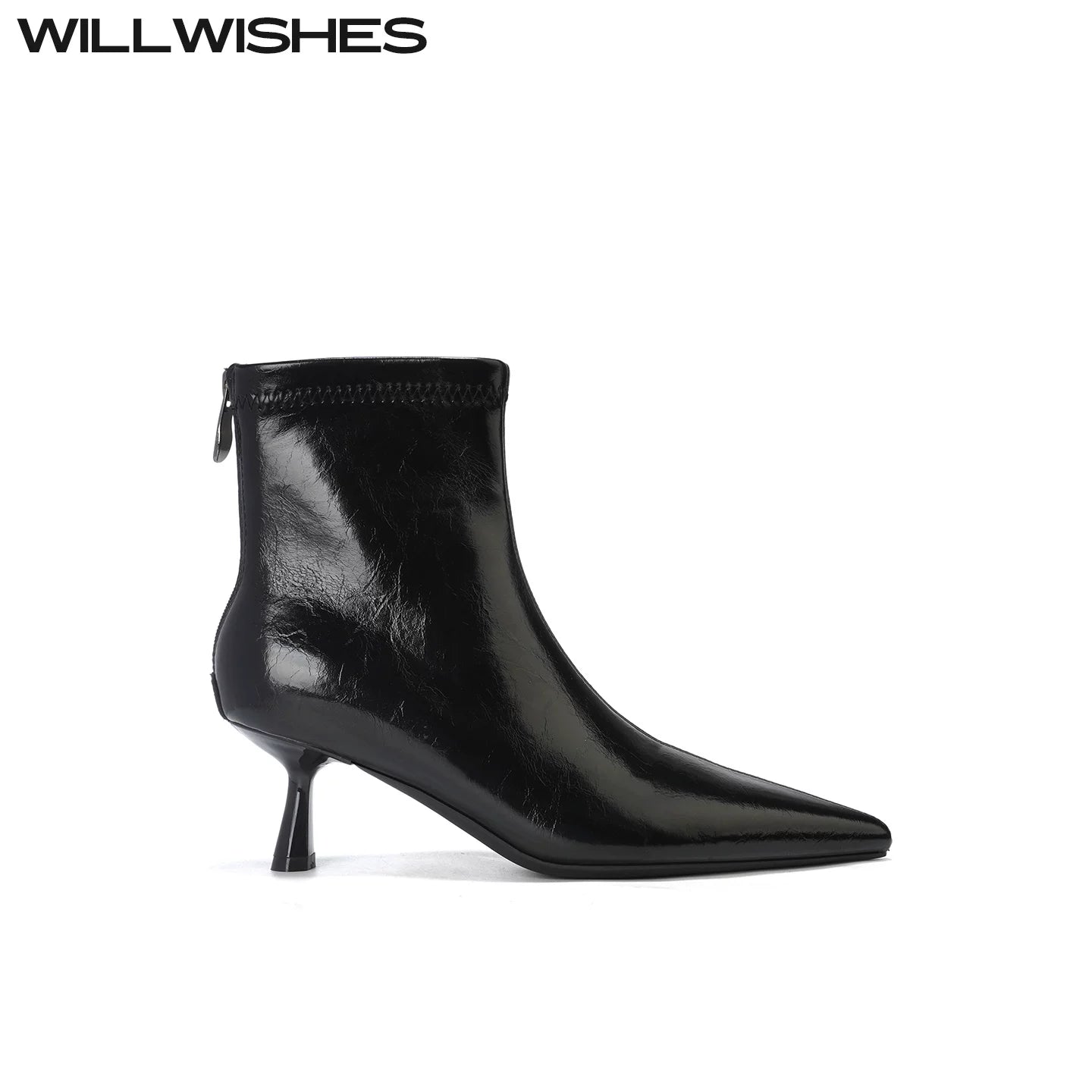 WILLWISHES Wang Ding Pointed Toe Stiletto Back Zipper Boots