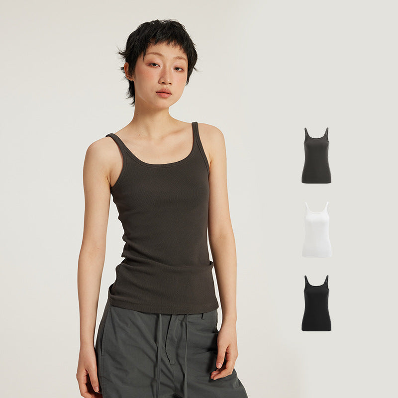 Inflation High Elastic Threaded Square Neck Suspender Bottom Shirt