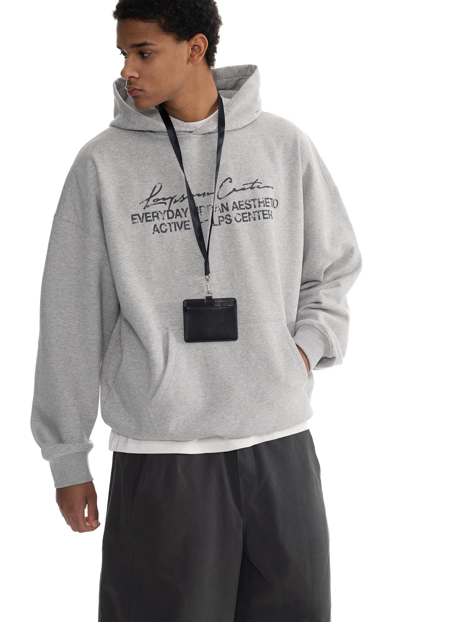 Loopsoon Line Handwritten Mottled Print Hooded Sweater