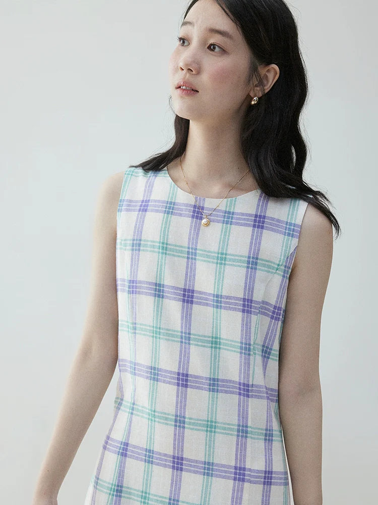 VOOE Niche Sleeveless Plaid Strap-on Dress