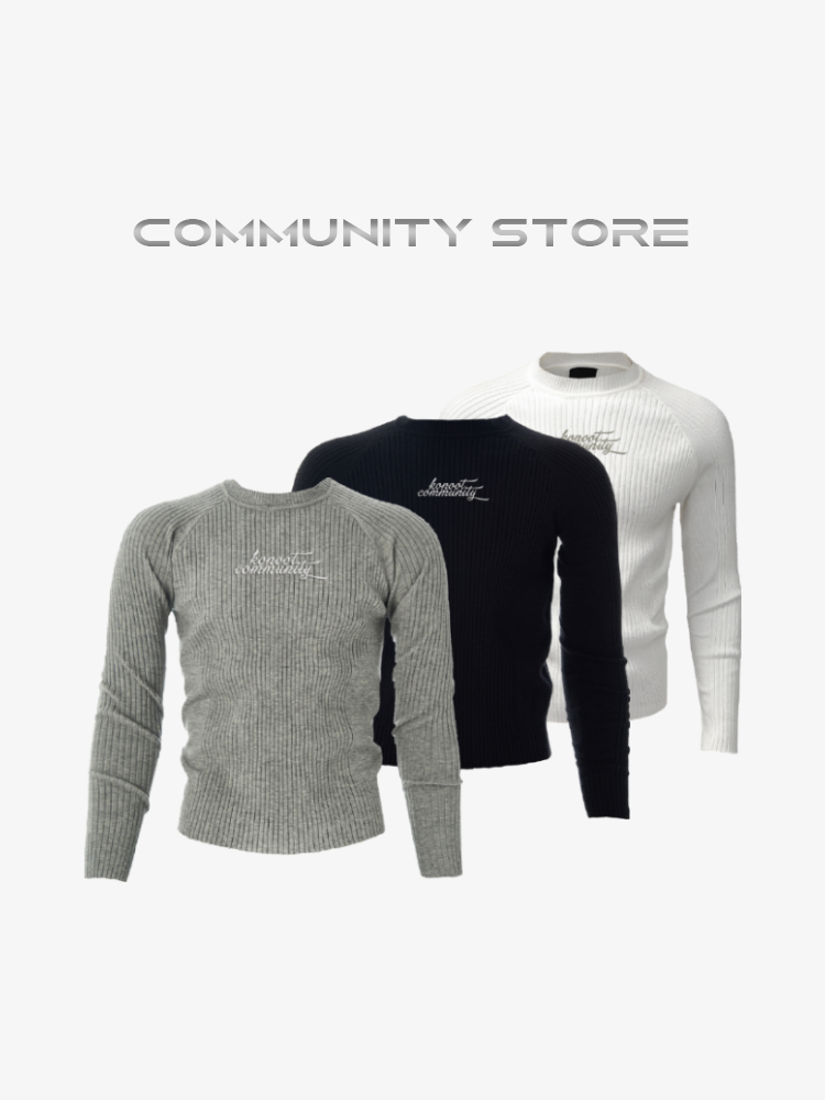 Community Letter Embroidery Slim Fit Sweater