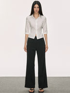 Anna Aneae Stretch Temperament Shoulder Short Shirt