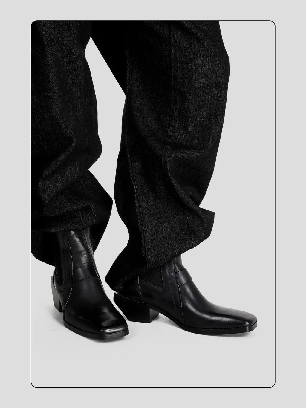 HANQIAORJI Cowhide Square Boots Chelsea Boots