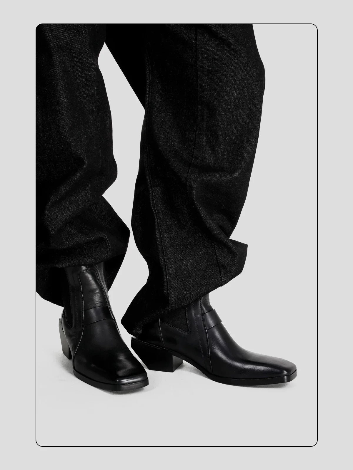 HANQIAORJI Cowhide Square Boots Chelsea Boots