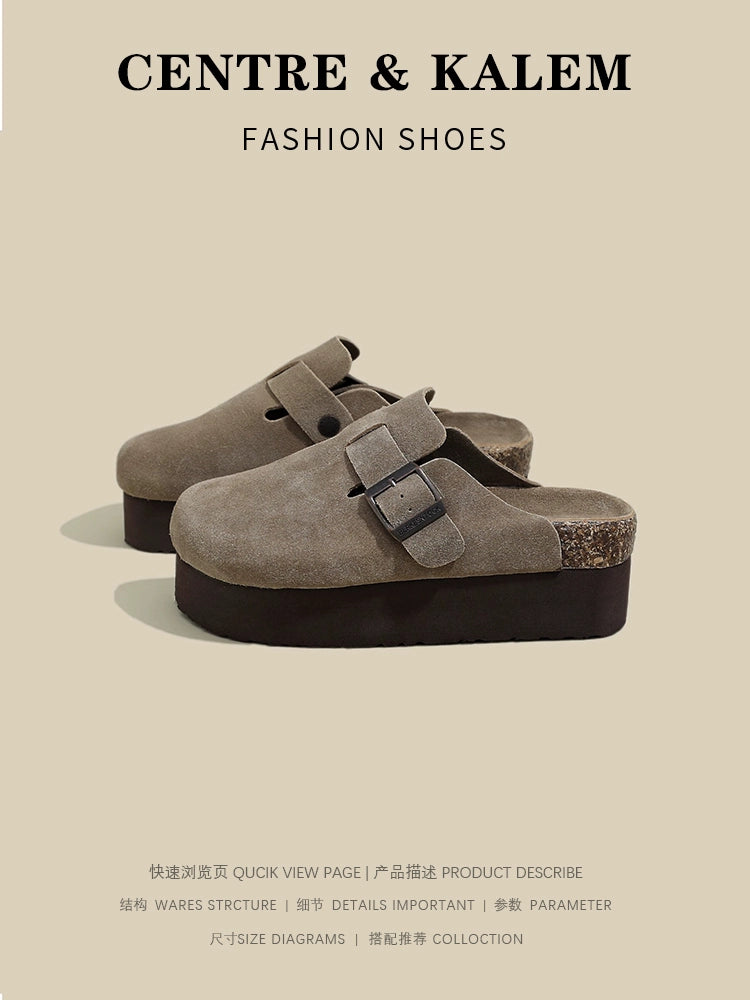 CENTREKALEM Thick-Soled Birkenstock Platform Half-Toe Slippers