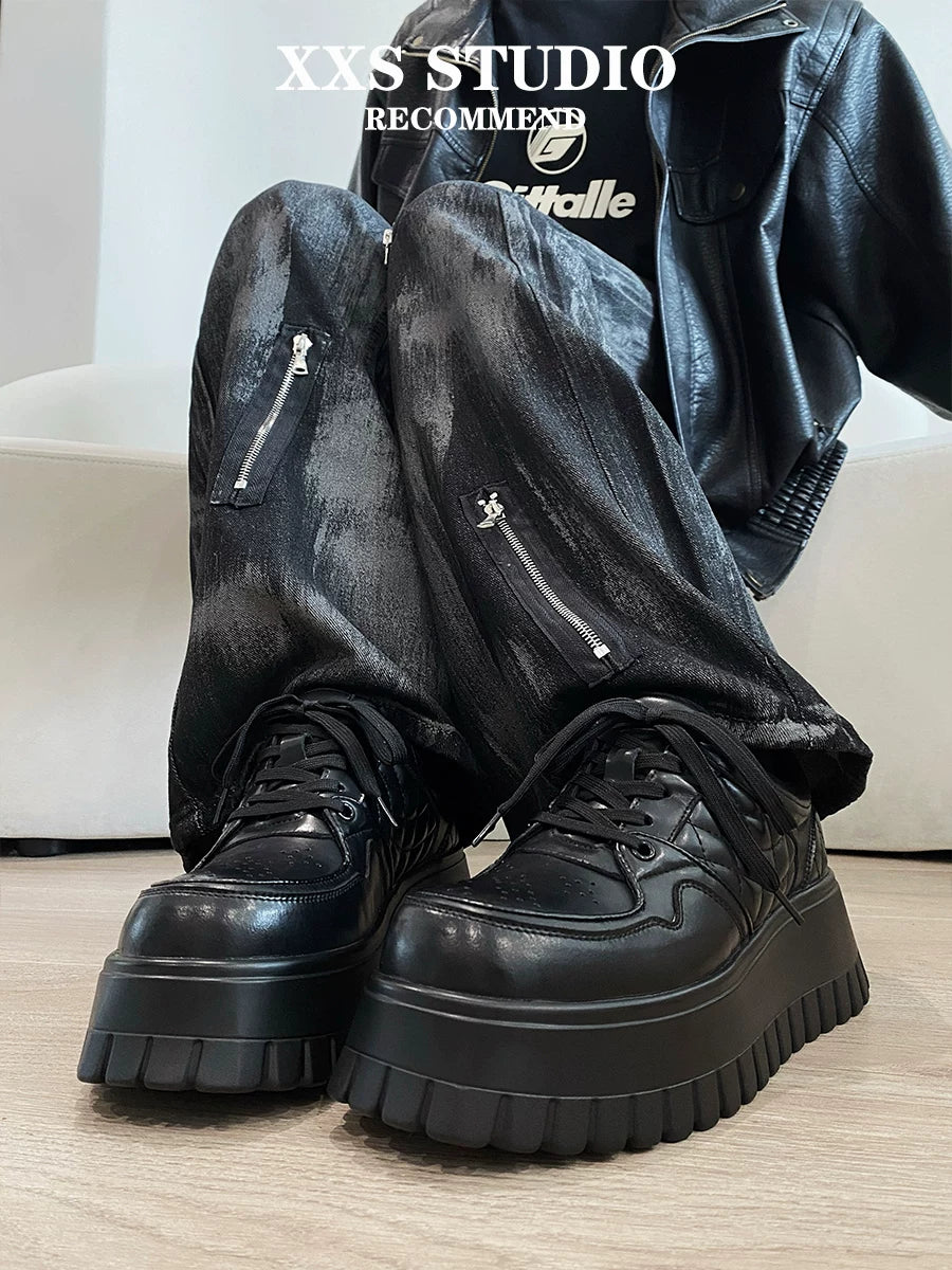 MUYIN Black White Thick Sole Muffin Sneakers