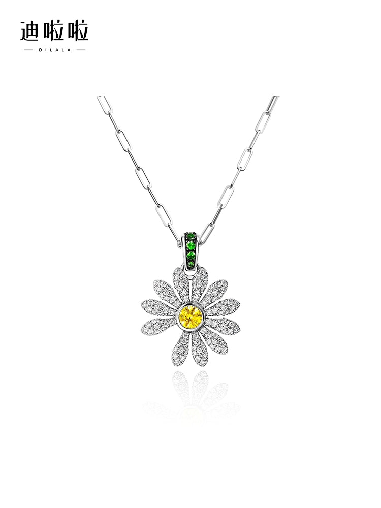 Daisy Full Diamond Silver Necklace