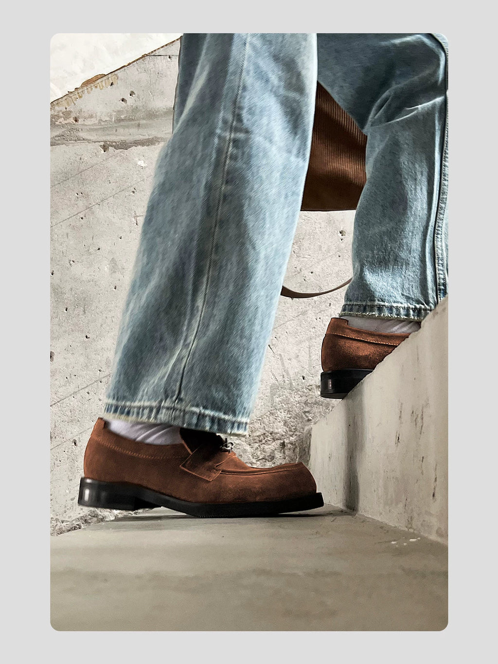 HANQIAORJI Old Money Style Brown Suede Cowhide Loafers