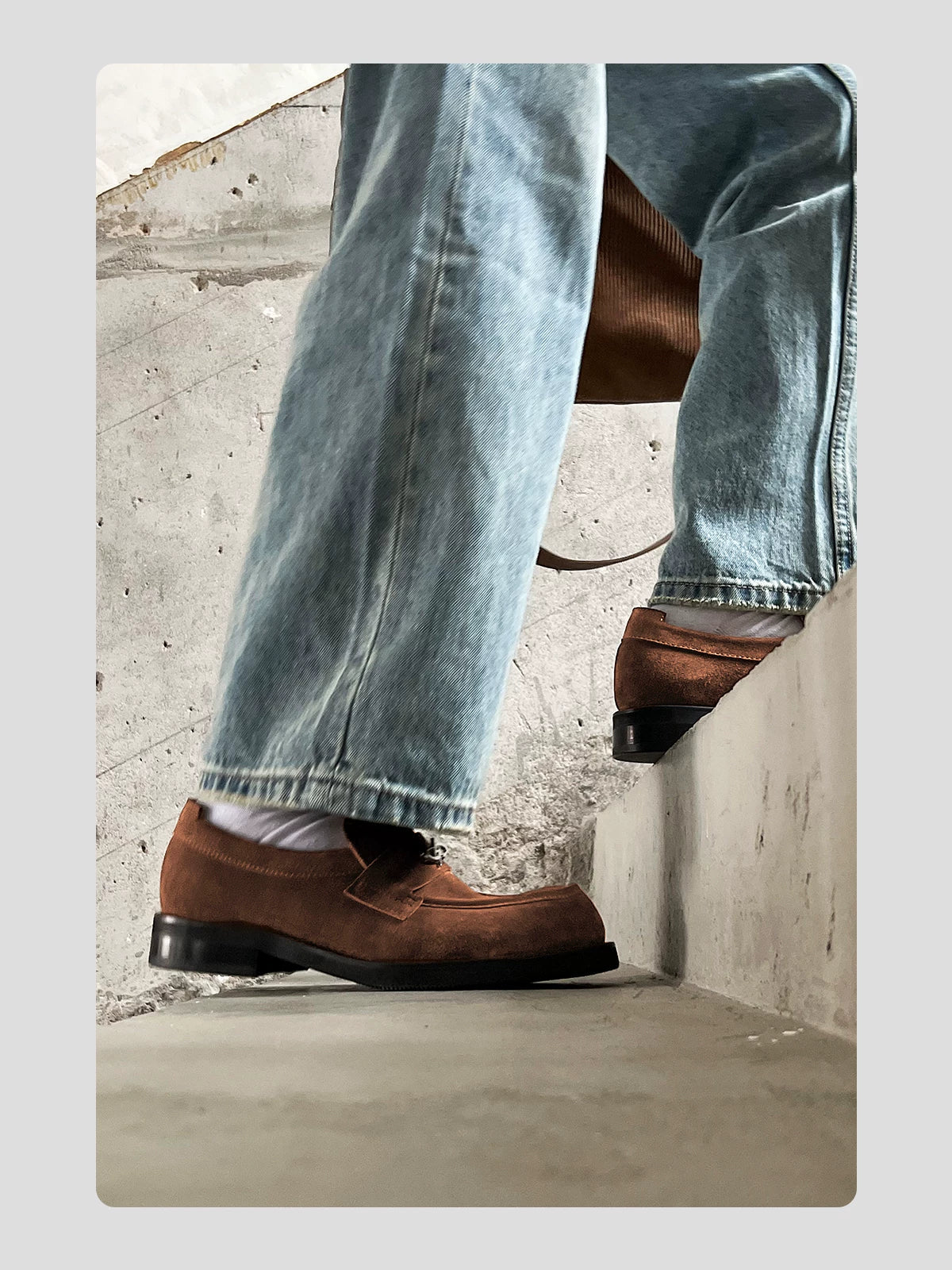 HANQIAORJI Old Money Style Brown Suede Cowhide Loafers