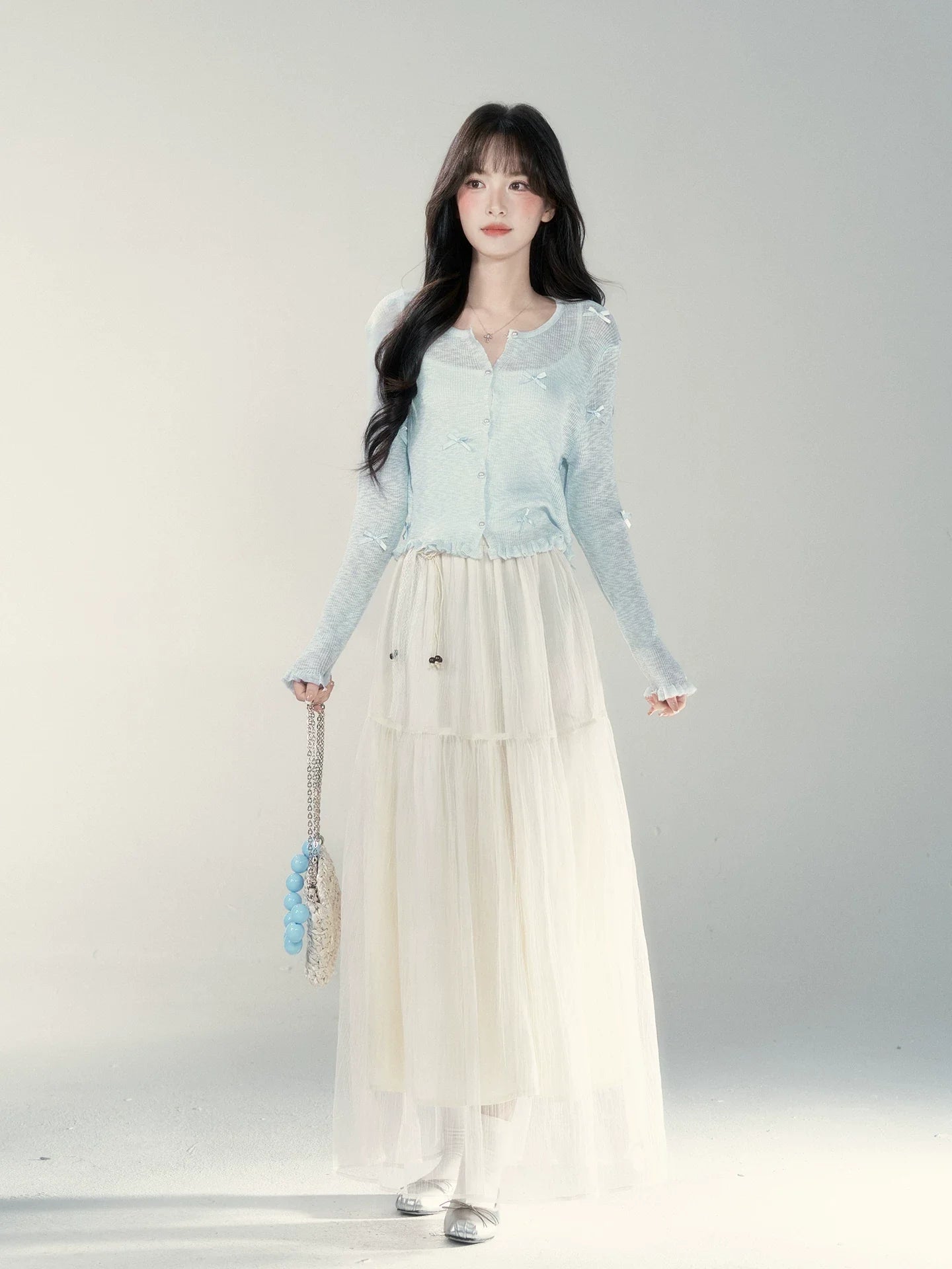 Wildberry Light Blue Gentle Wind Long Sleeve Knitted Shirt