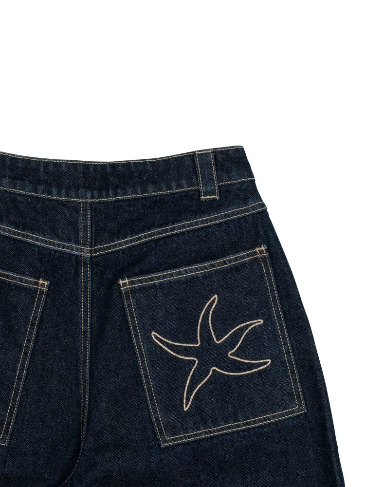 I4P STUDIO THE COLDEST MOMENT Starfish Embroidered Denim Shorts