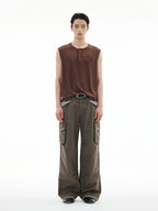 FUNKYFUN Versatile Henry Neck Loose Sleeveless Vest