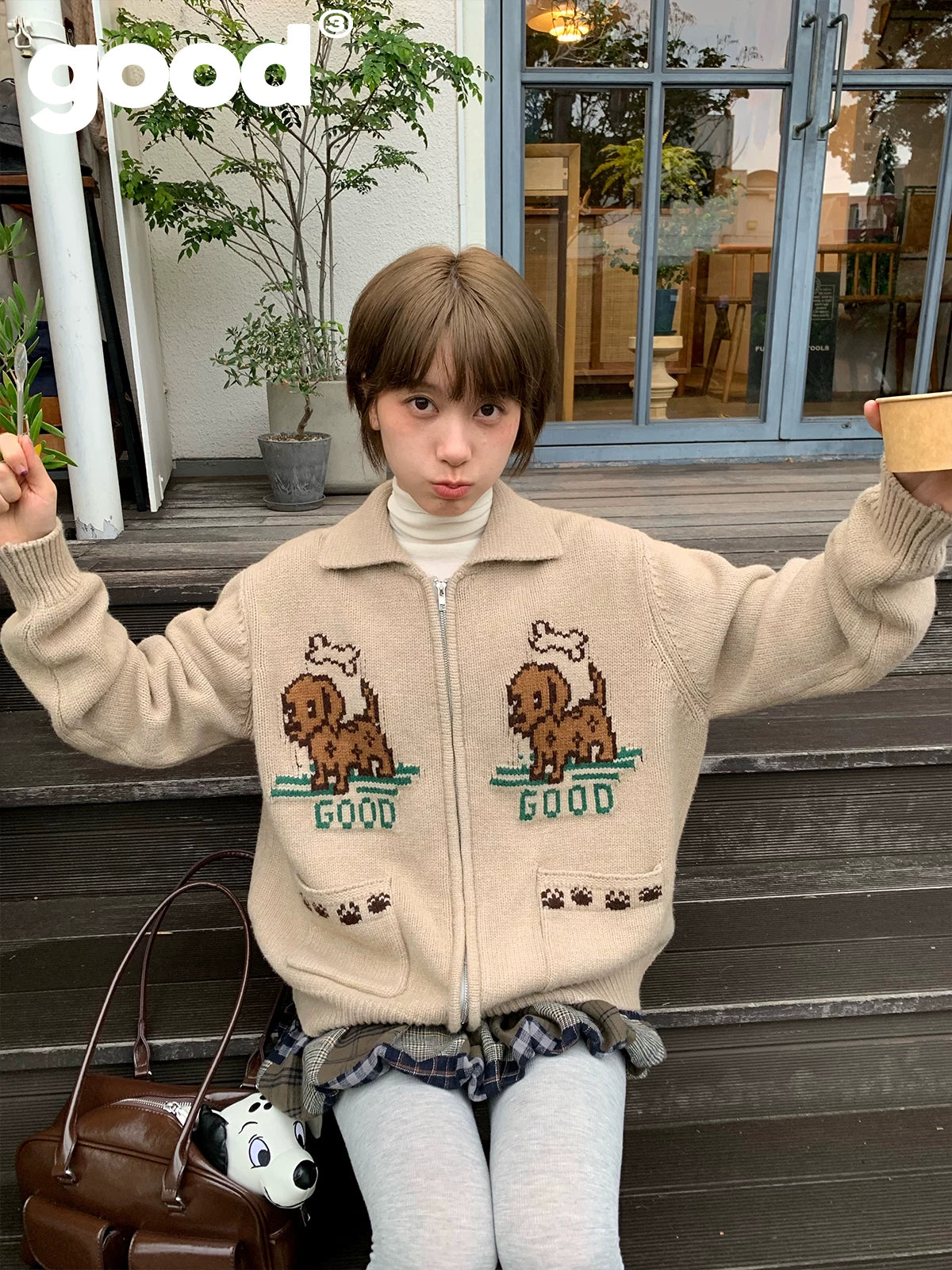 MeihaoStore Light Brown Puppy Sweater Cardigan