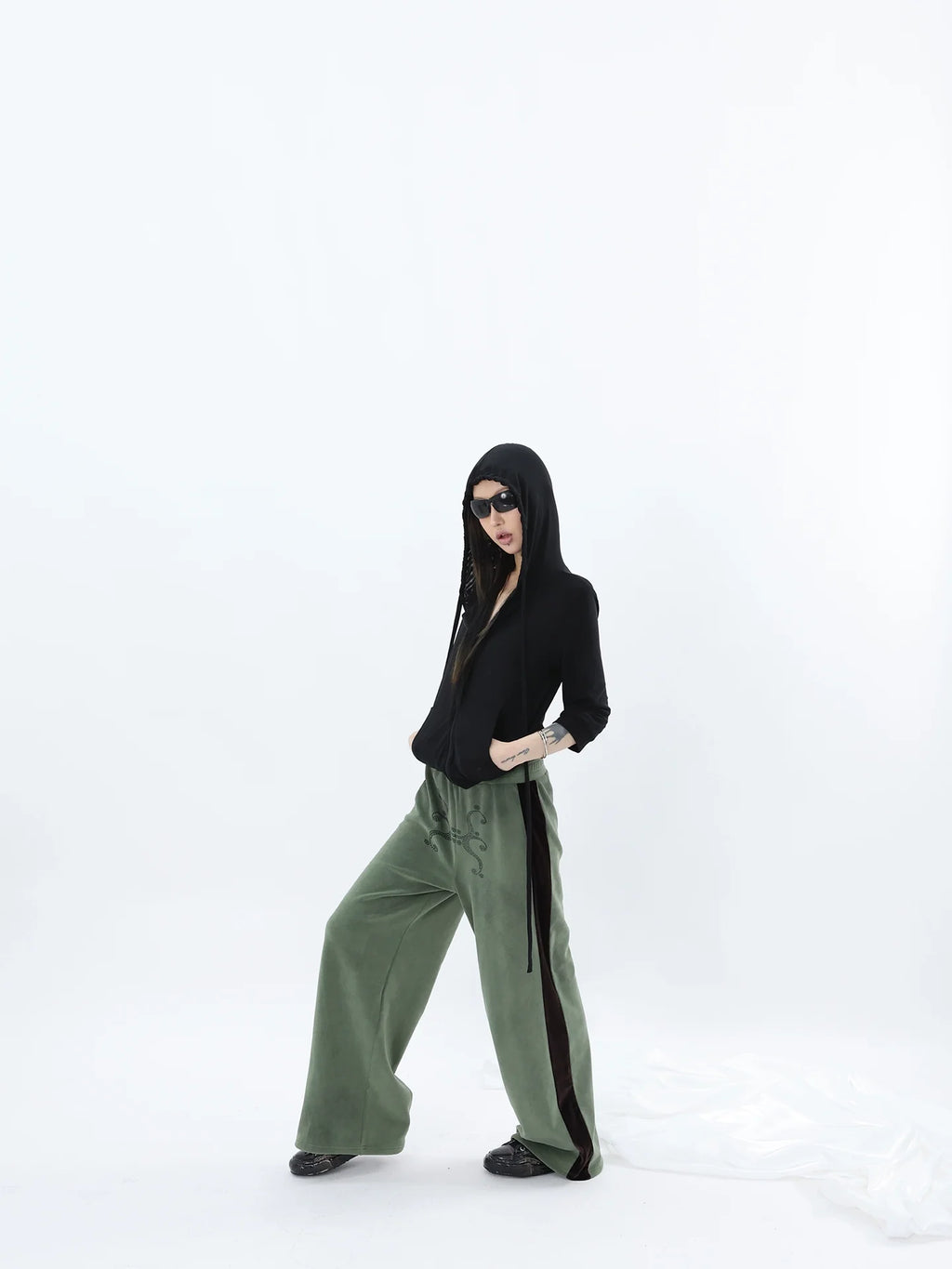 FUZZYKON Totem Print Straight Splicing Sweatpants