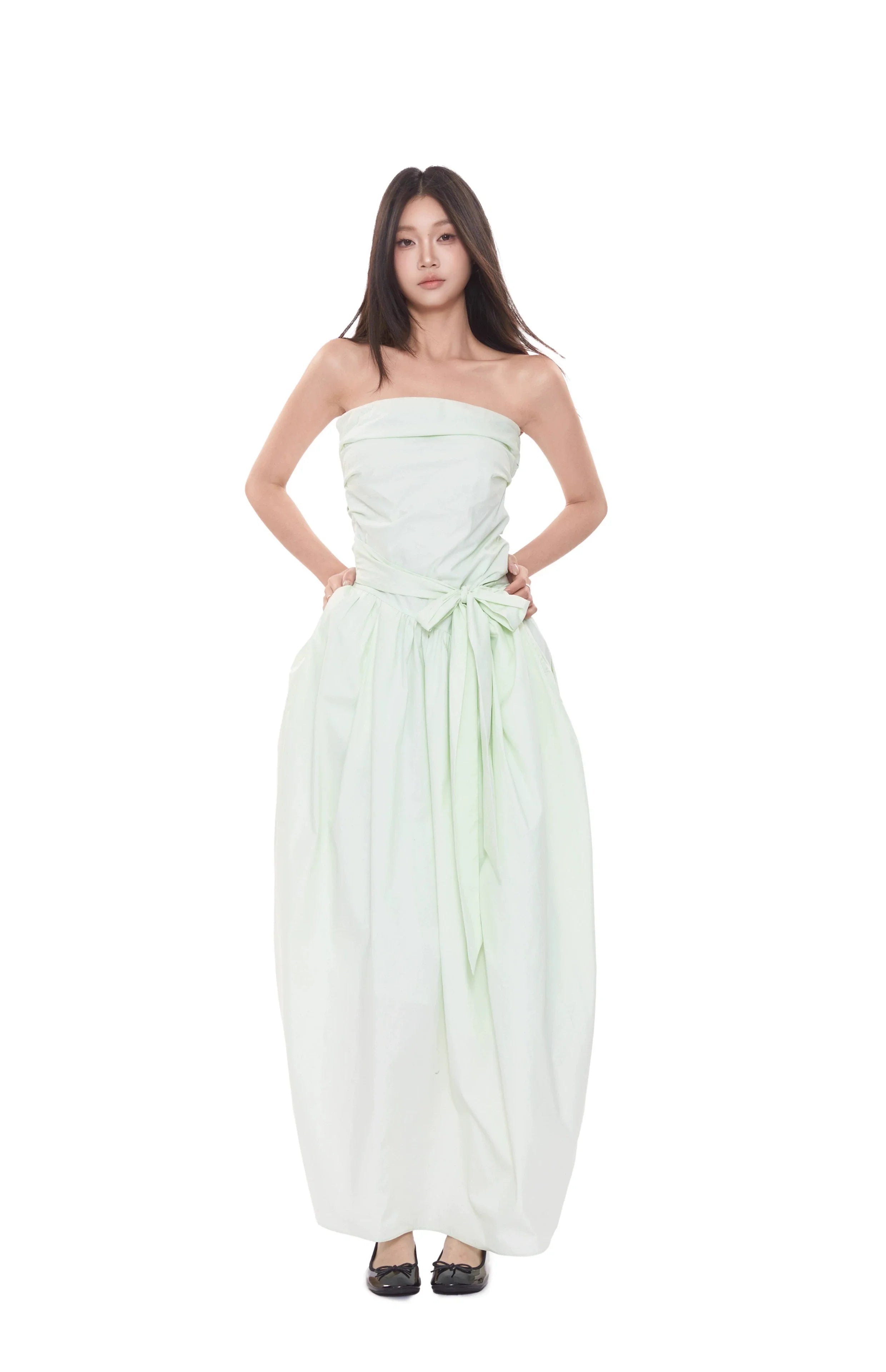 WITHMIN Temperament Thin Strap Waist Tube Top Dress