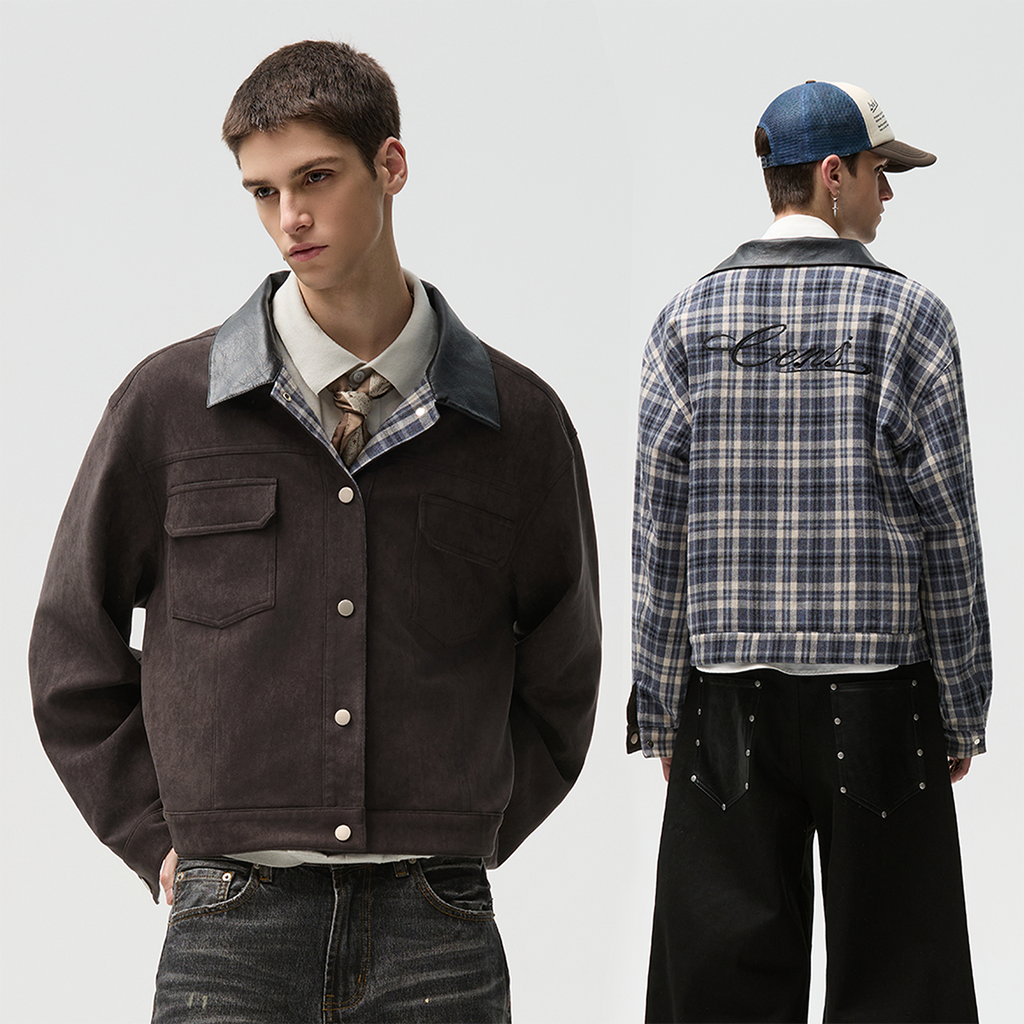 CENSMADE Reversible Suede Plaid Jacket
