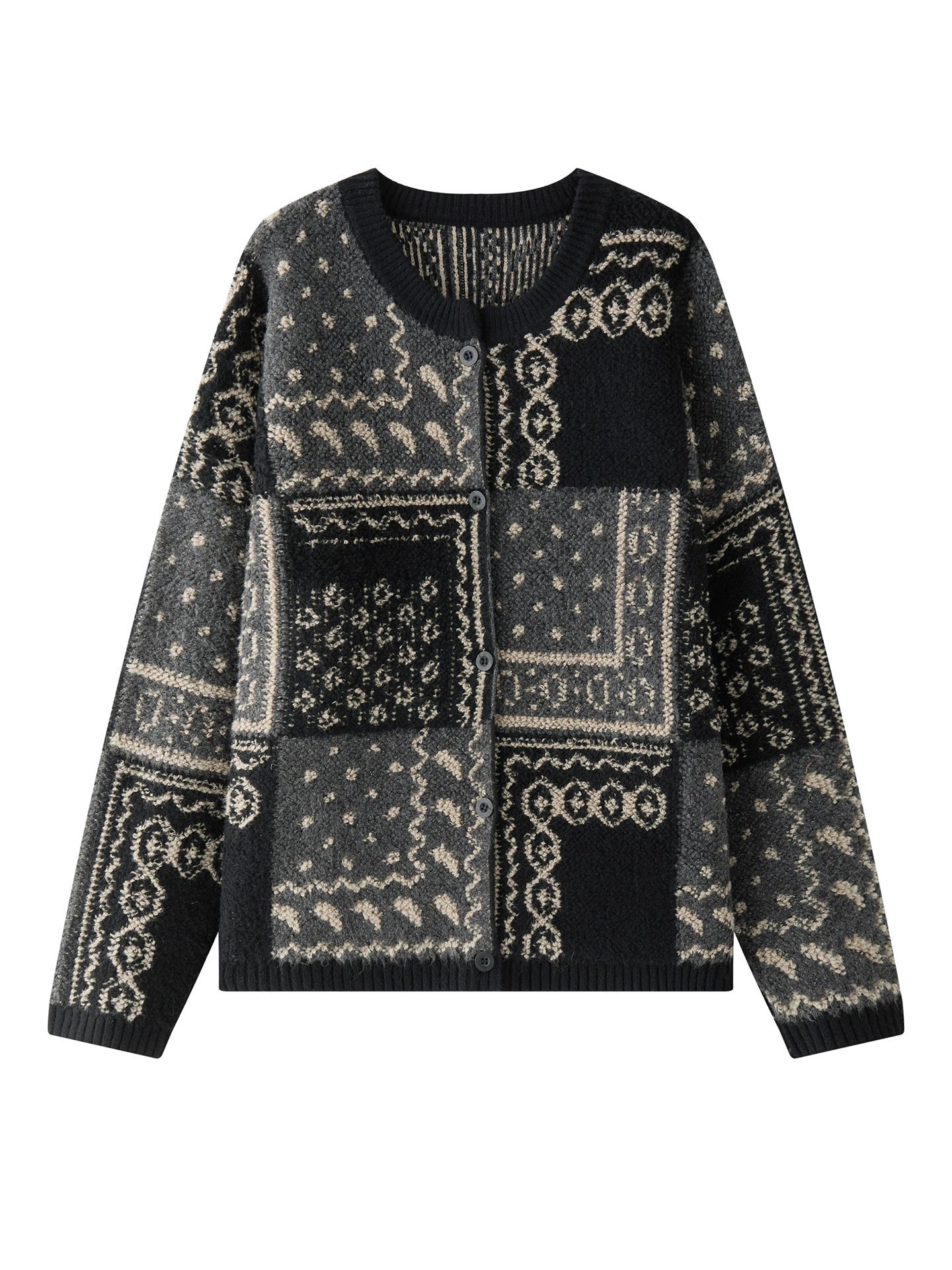 Louvre Winter New Korean Retro Thick Jacquard Wool Knit Cardigan