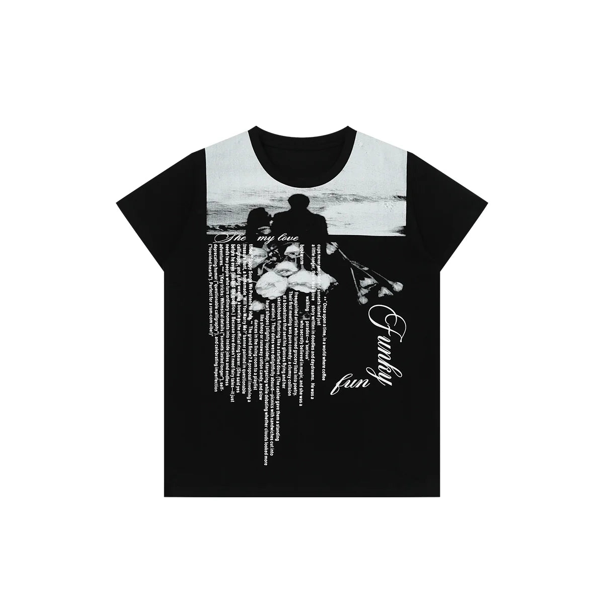 FUNKYFUN Full Print Portrait Slogan Front Shoulder Tee