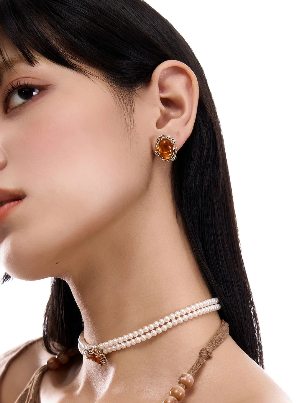 SUMIYAKI Vintage Embossed Amber Earrings