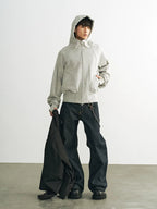 Azure lisseur Three-dimensional Shoulder Hooded Zip Sweater