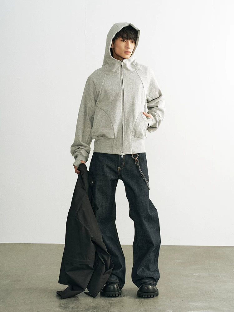 Azure lisseur Three-dimensional Shoulder Hooded Zip Sweater