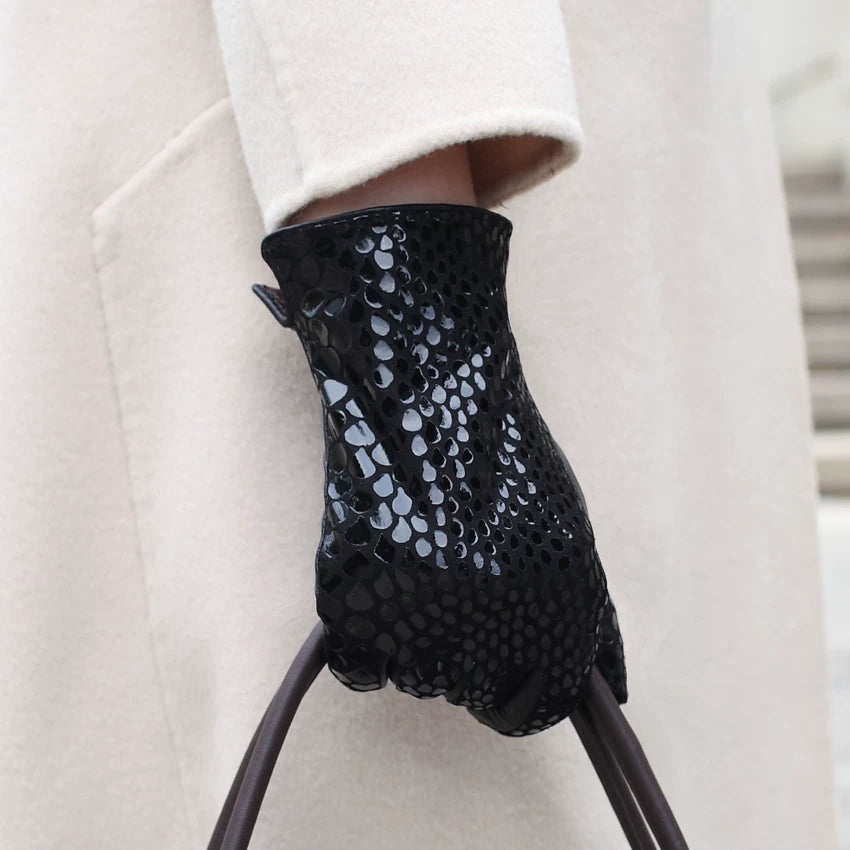 St. John's Snake Print Suede Velvet Warm Gloves