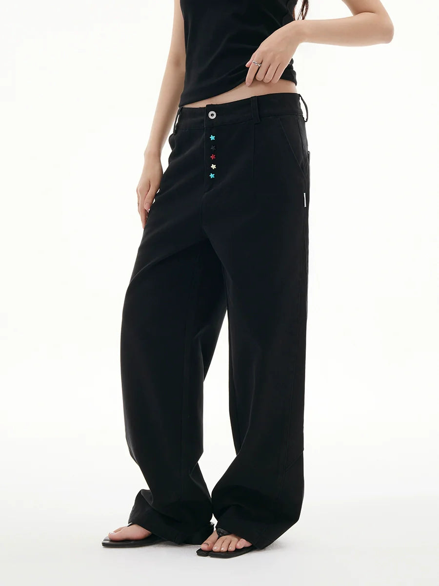 FUNKYFUN Hand-sewn Colorful Starfish Button-up Straight Casual Pants