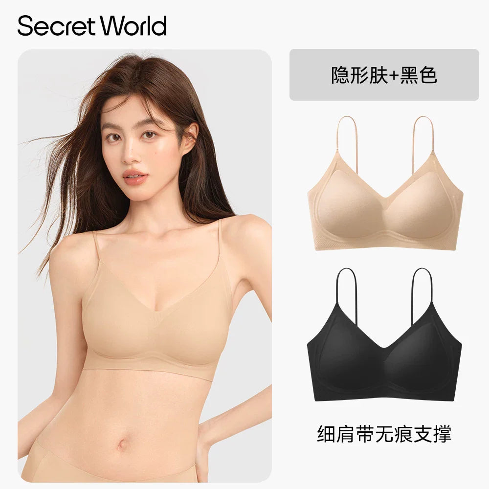 Secret World Traceless Gathering Skinny Strap Bra