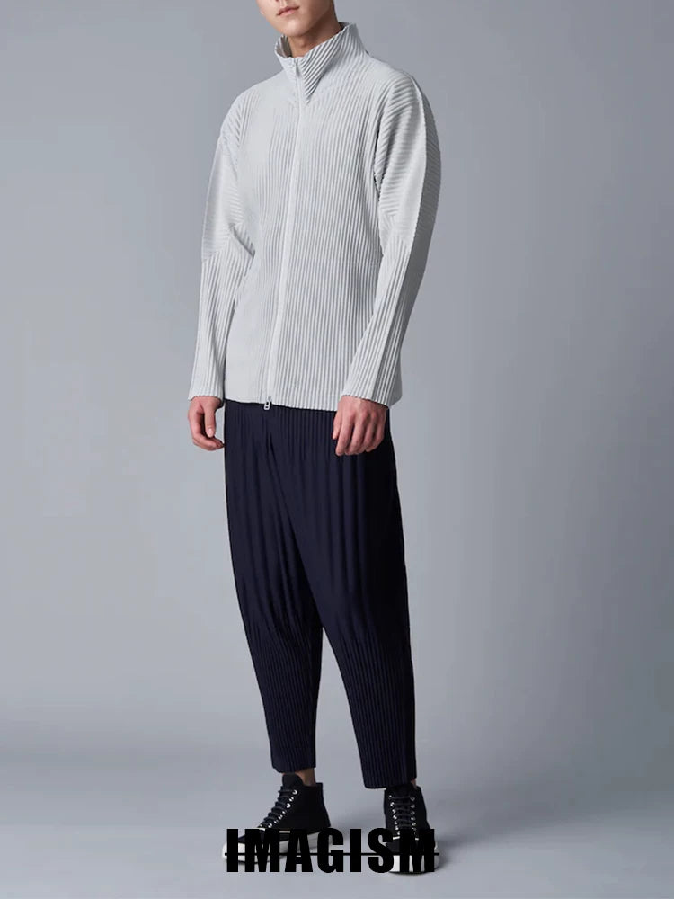 IMAGISM Japanese Non Miyake Pleated Zipper Stand Collar Jacket HP55JL140