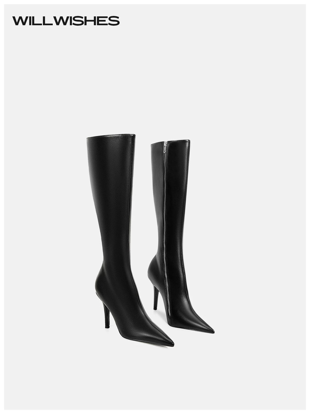 WILLWISHES Wang Ding Pointed Toe Stiletto Slim Knight Boots
