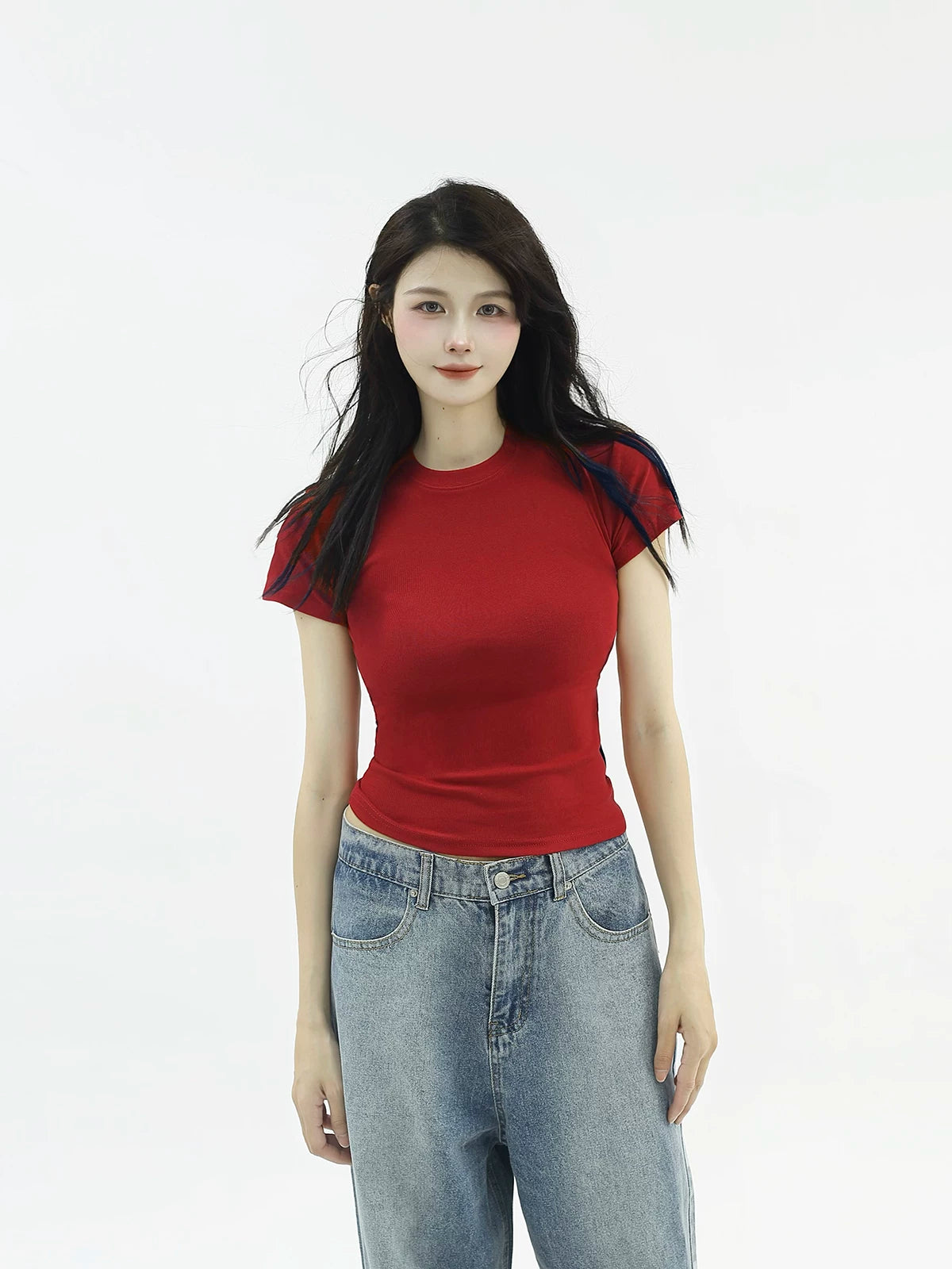 KKBBU Solid Color Right Shoulder Short Sleeve T Shirt