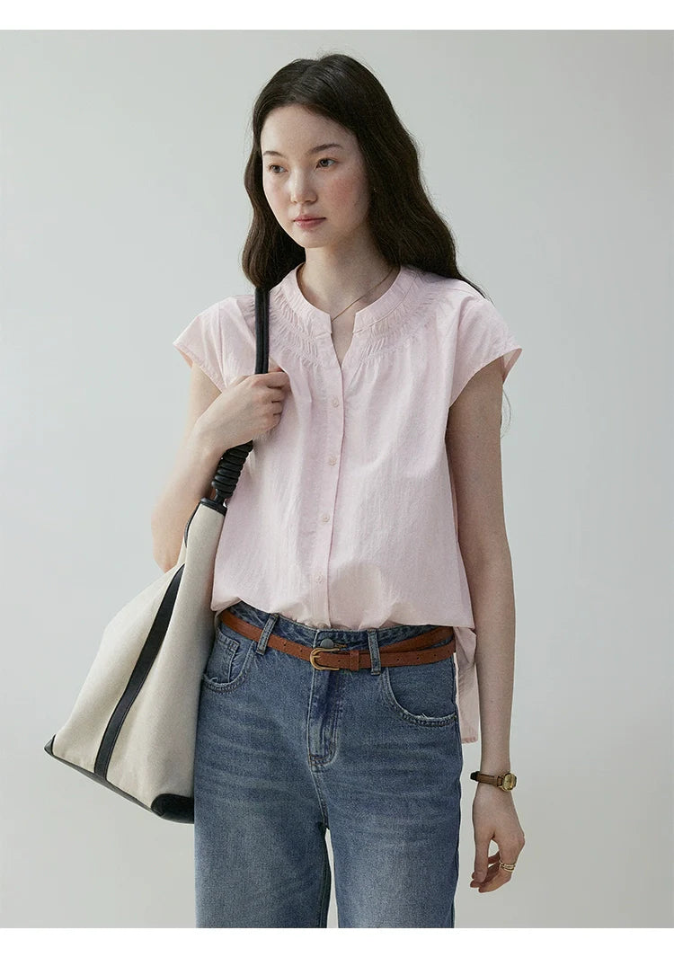 VOOE Crew Neck Small Fly Sleeve Commuter Shirt