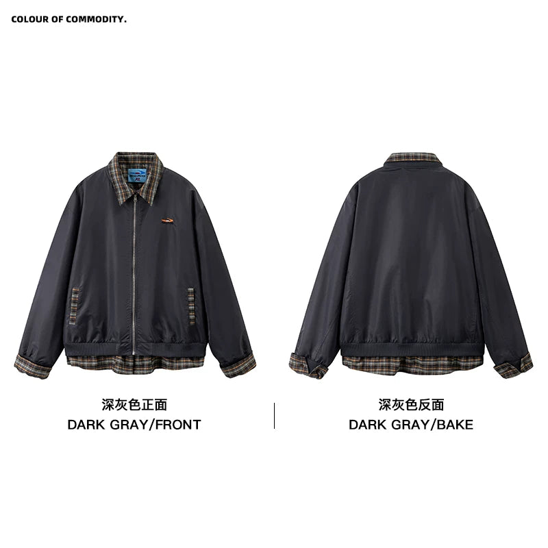 Mr. Jiangnan NewJNXS Retro Plaid Spliced Baseball Jacket