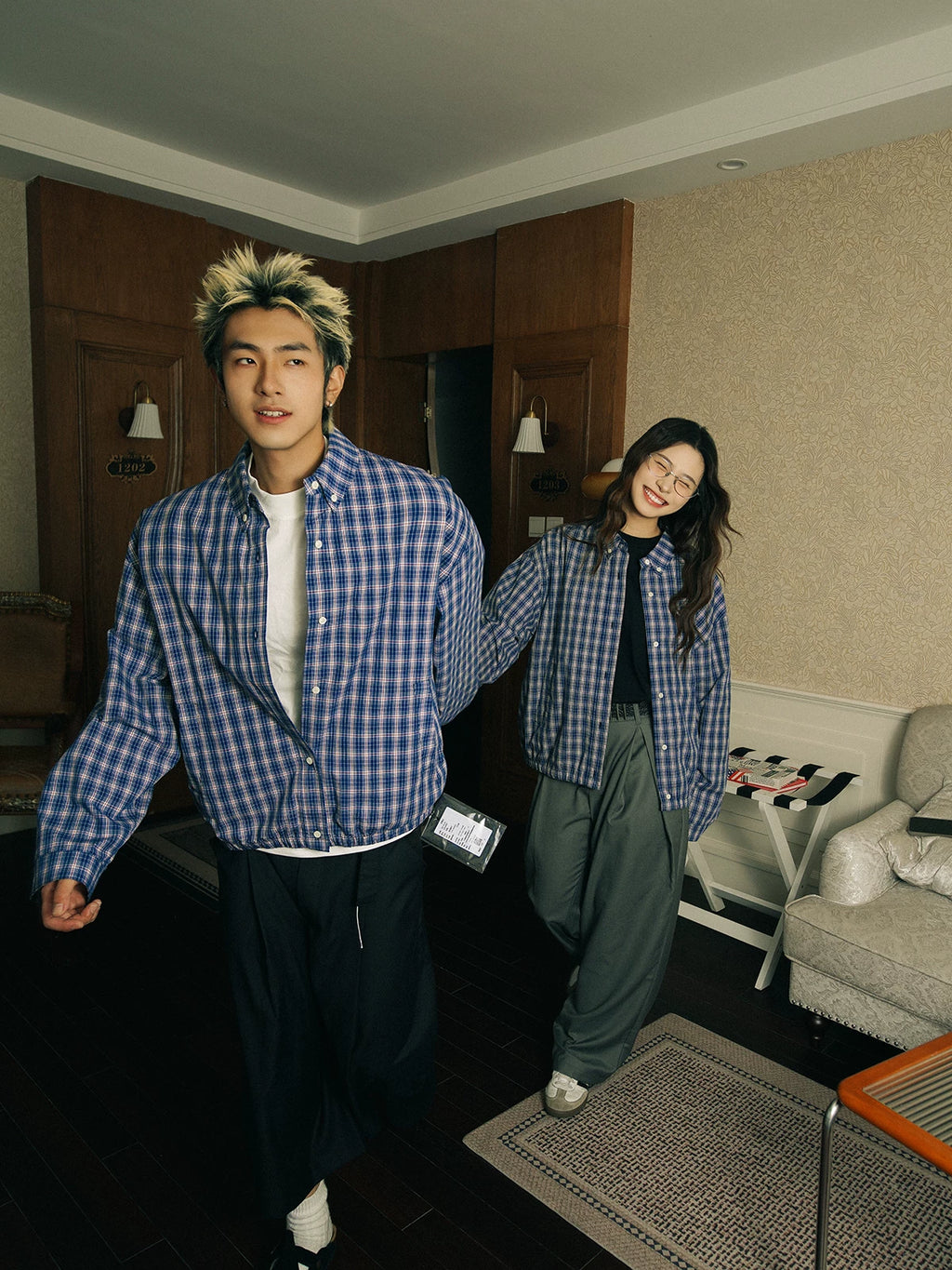 SOSTINE Upstart Relaxed Plaid Lapel Shirt