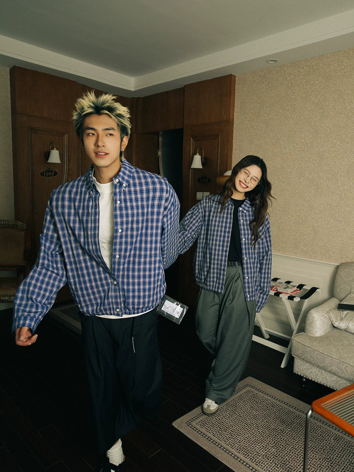 SOSTINE Upstart Relaxed Plaid Lapel Shirt