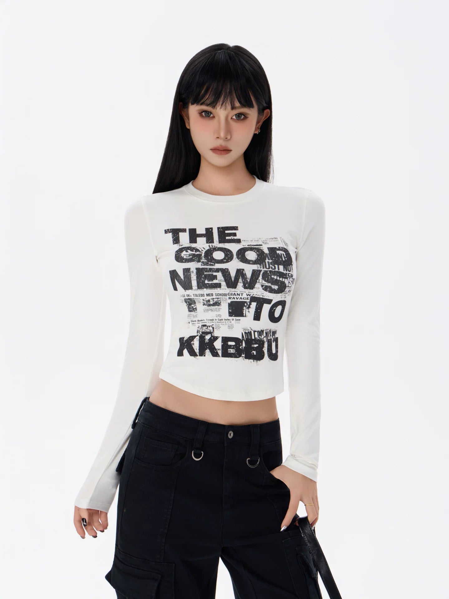 KKBBU Hot Girl Letter Printed Long Sleeve T Shirt