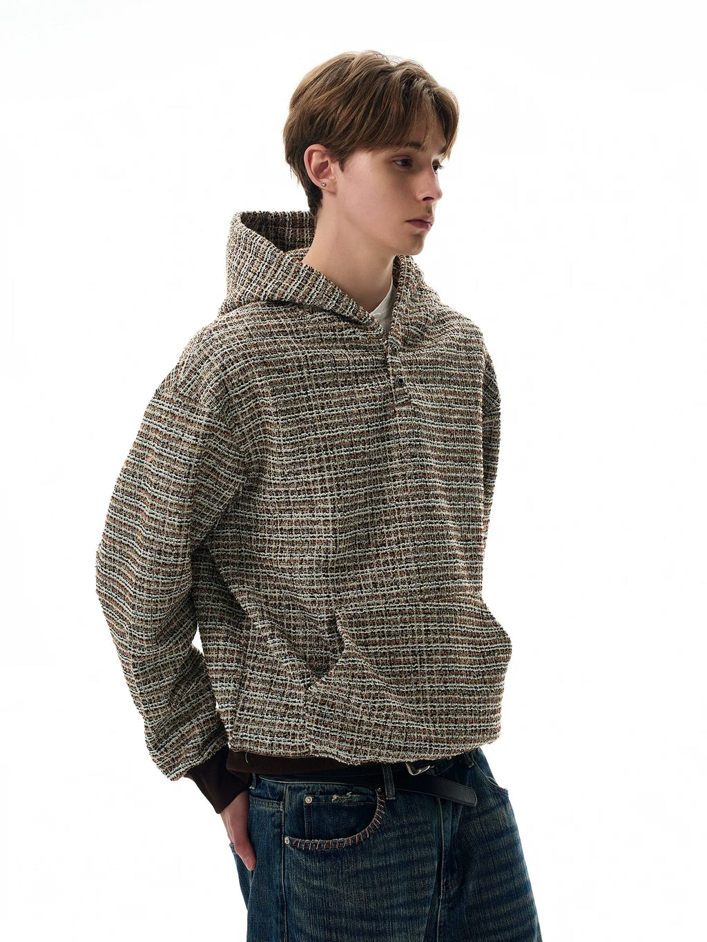 A PUEE Retro Small Fragrant Woven Hooded Sweater