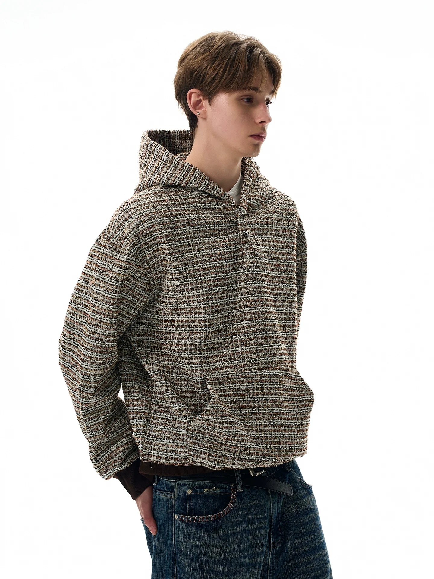 A PUEE Retro Small Fragrant Woven Hooded Sweater