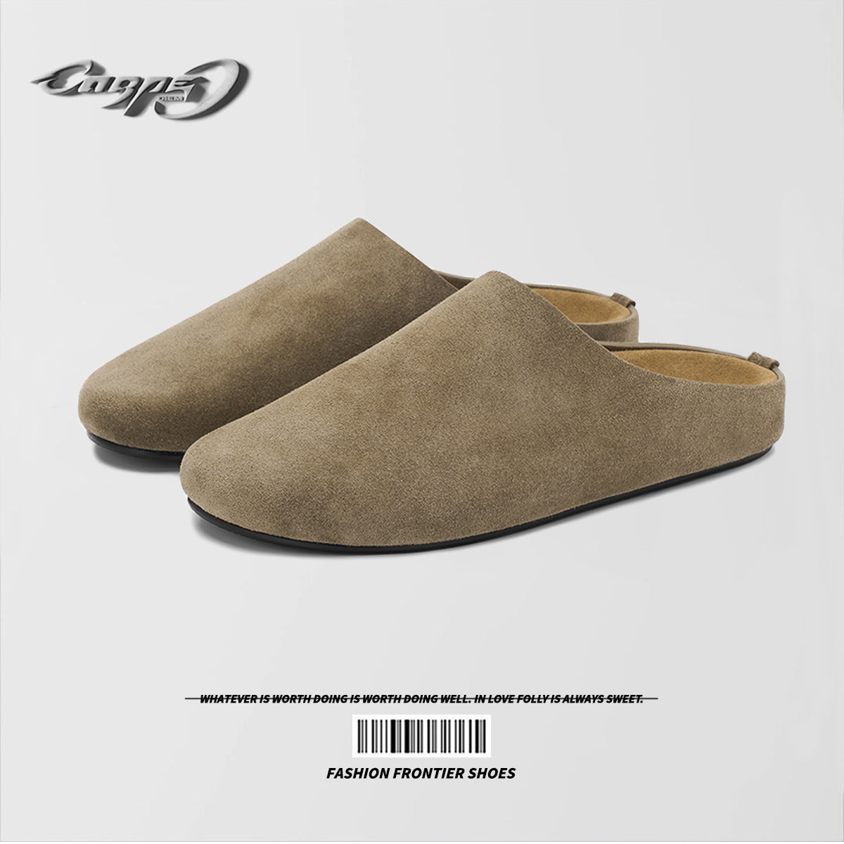 Carpe Diem Song Weilong Same-Style Gray Suede Row-Feng Baotou Half-Slippers