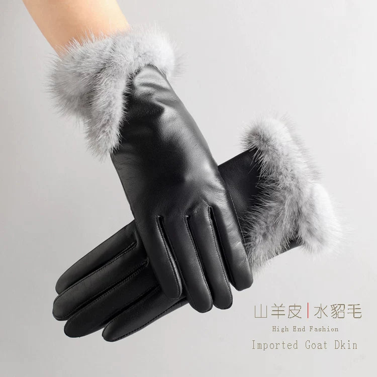 St. John's Goatskin Mink Fur Touch Screen Gloves