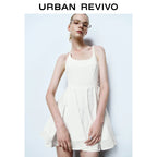 URBAN REVIVO Casual Wave Style U-neck Suspender Dress