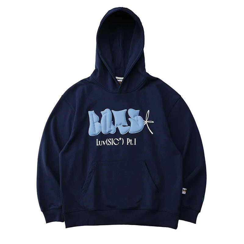 Battles Three-dimensional 3D Fluffy Letter Point Embroidered Hooded Sweater