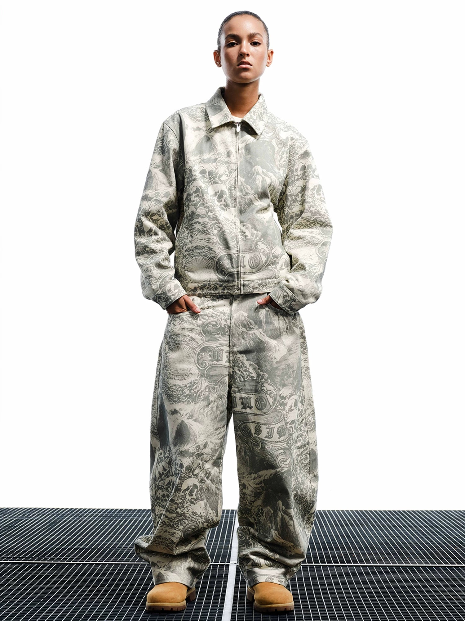 WHOOSIS Full-Print Suit Overalls Straight Pants