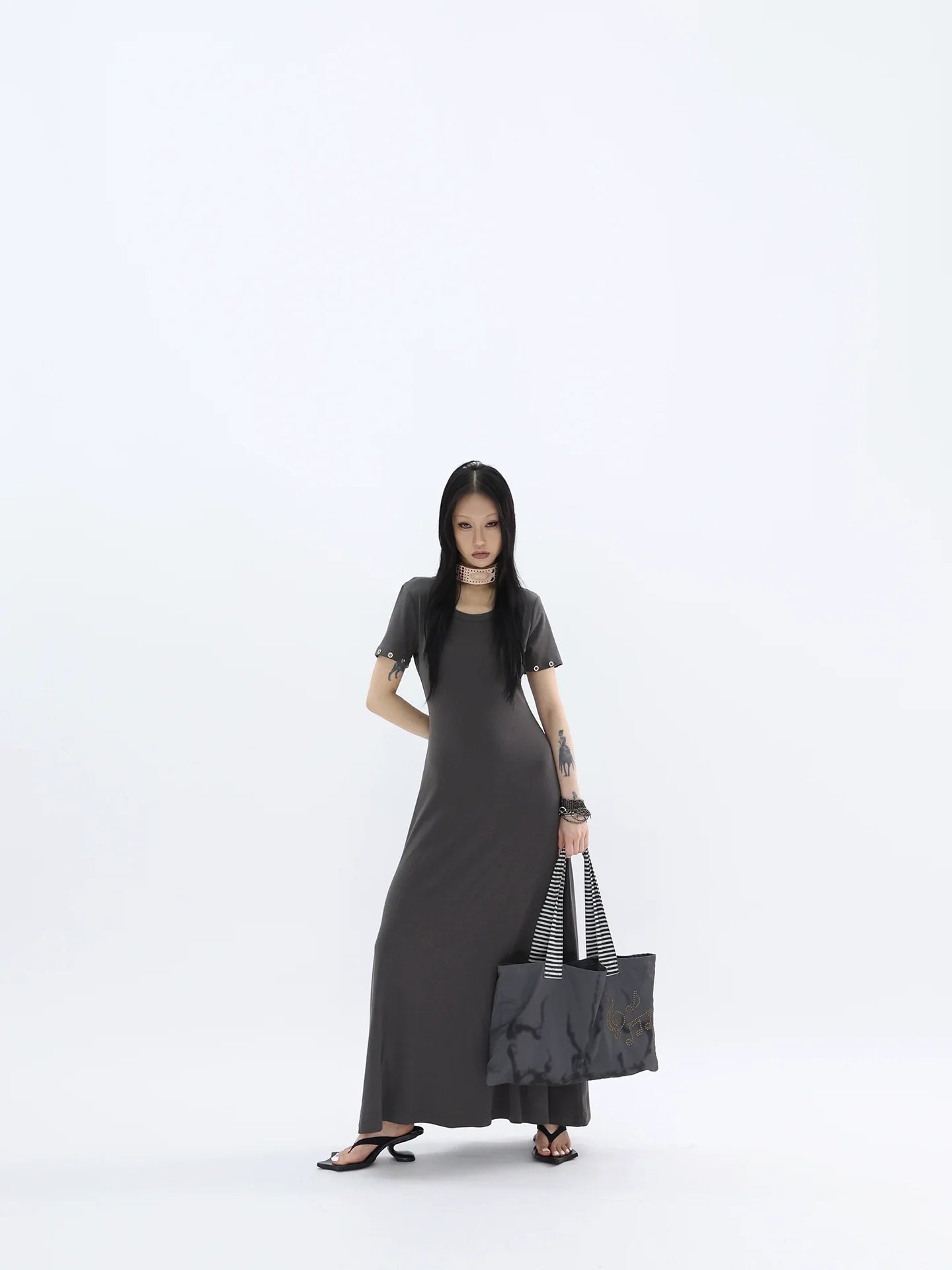 FUZZYKON Music Note Iron Nail Striped Shoulder Strap Shoulder Bag