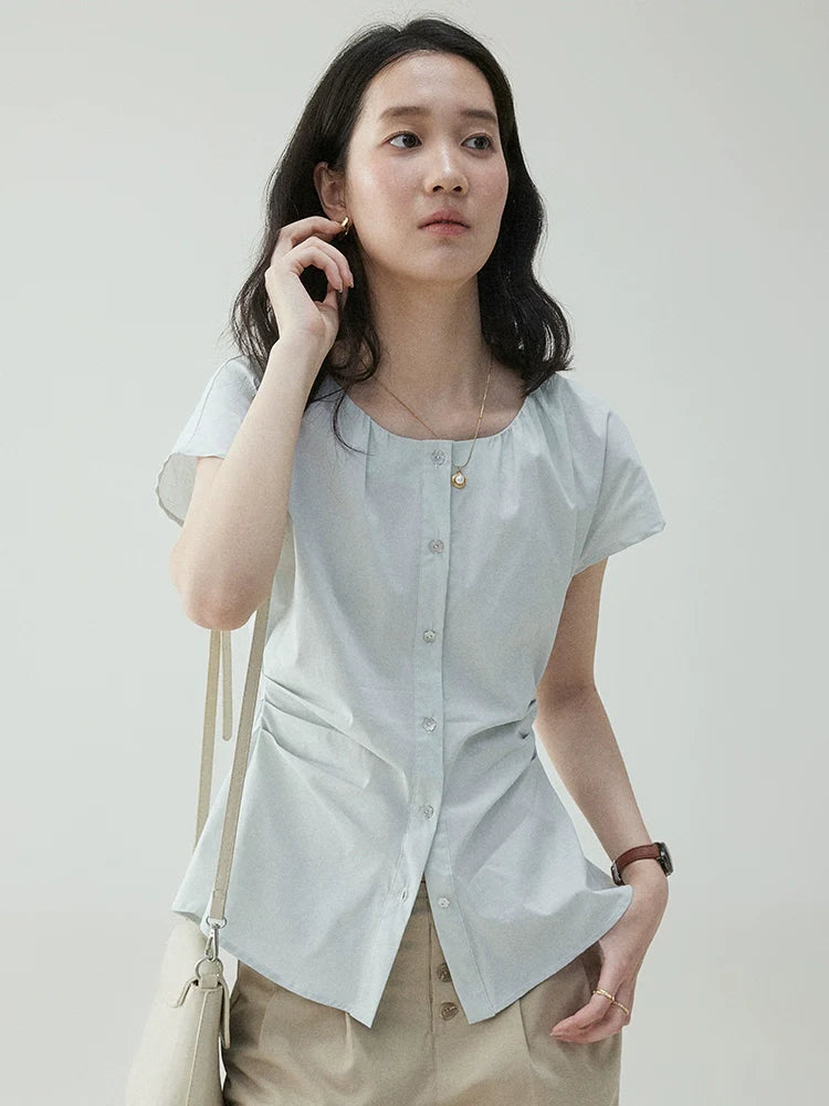 VOOE Waist Pleated Strap Slim-fit Shirt