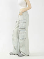 KKBBU Multi Pocket Washed Straight Work Jeans