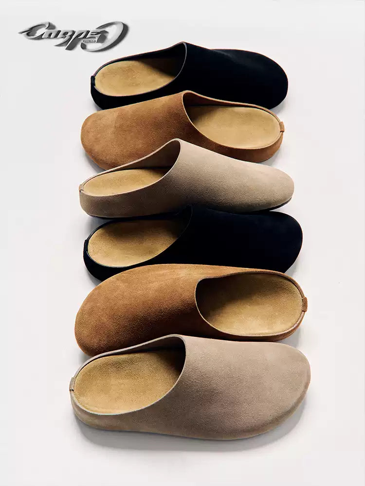 Carpe Diem Song Weilong Same-Style Gray Suede Row-Feng Baotou Half-Slippers