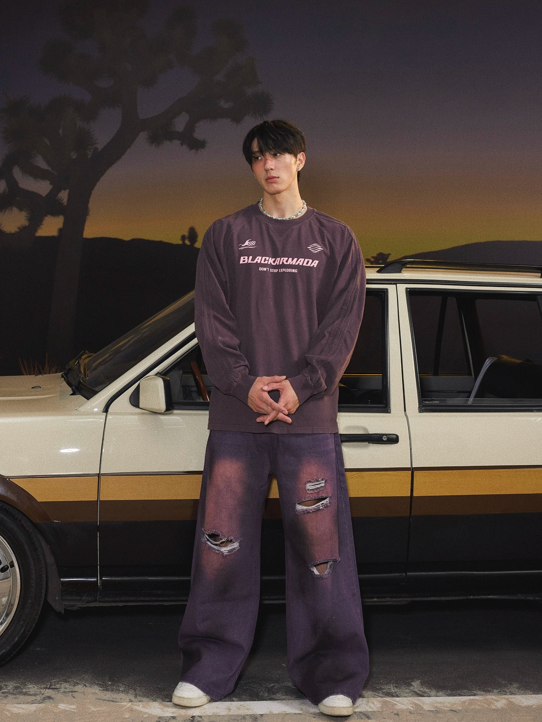 Papaslilmonster Newspaper Gradient Ripped Suit