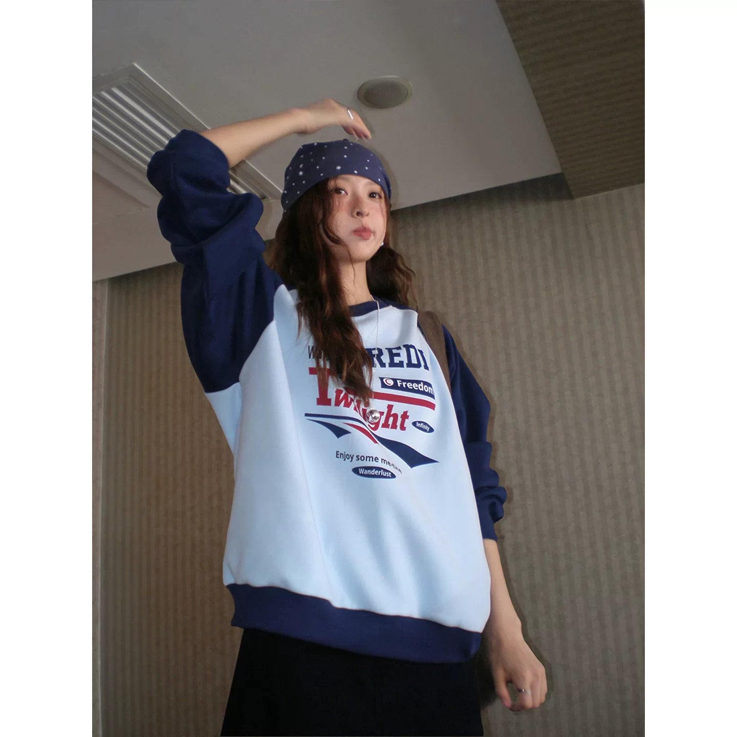 CCKOK Letter Print Color Raglan Sweatshirt