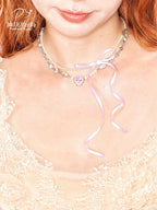 PP Streamer Bow Pearl Love Necklace